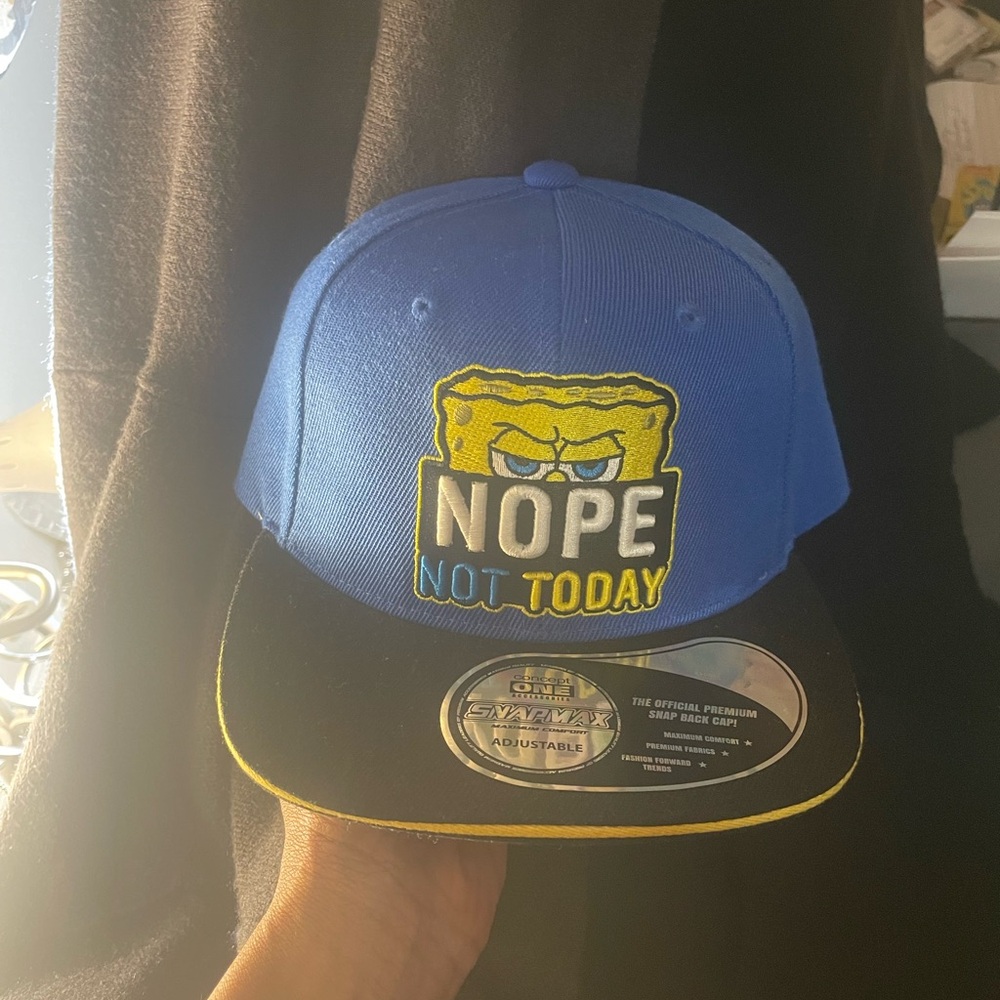 Snap Blue Cap with Bold Cartoon and Text